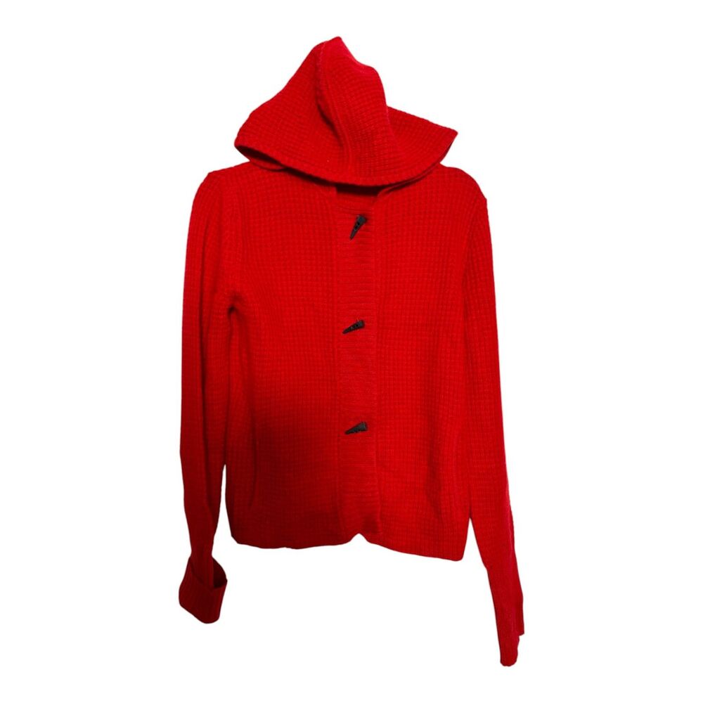 I. Magnin 2-Ply 100% Cashmere Toggle Button Red Knit Cardigan Women's Small
